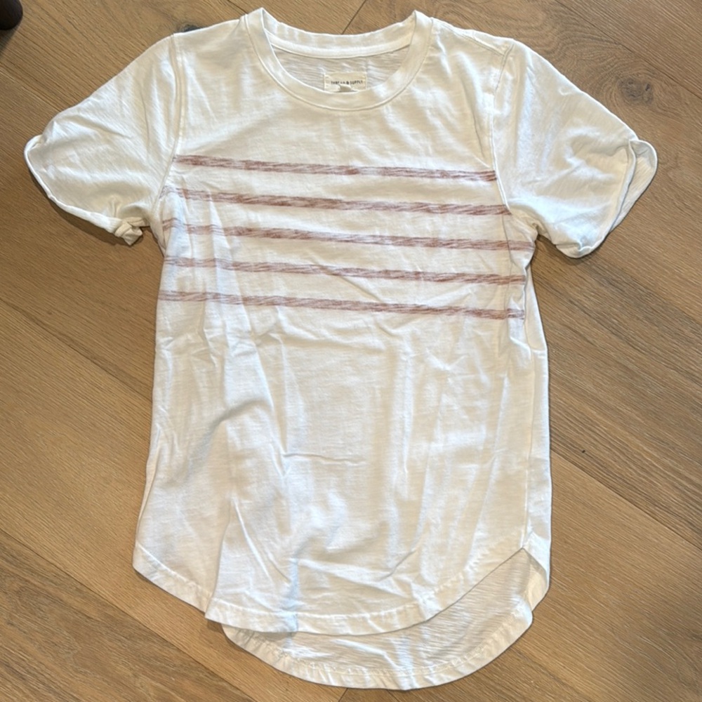 Thread & Supply White Tee with Pink Stripes